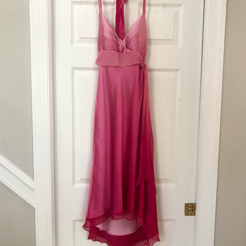Cache Pink Ombré Satin Silk Halter Gown Dress